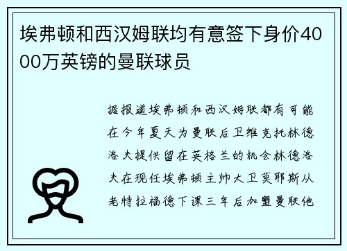 埃弗顿和西汉姆联均有意签下身价4000万英镑的曼联球员